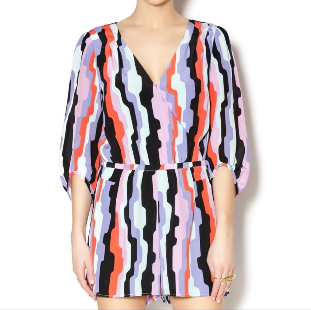 Annie Griffin 100% Silk Colorful Shorts Romper Size Large